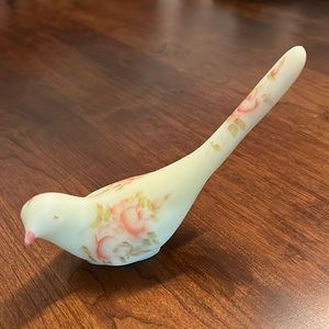 Fenton Vintage Custard Hand Painted Roses Long Tail Bird
